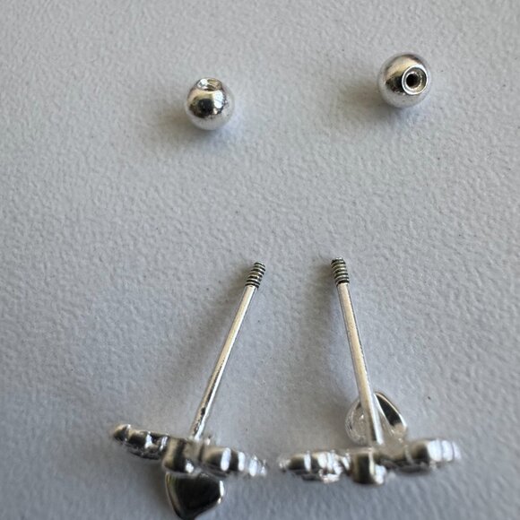 Cute Bow Heart Dangle Earrings – Silver Tone - Picture 4 of 5